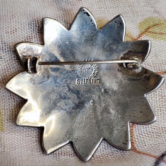 Abalone Alpaca Sterling Silver Mexico Signed Jose N 5 N5 Vintage Brooch - Picture 3 of 9